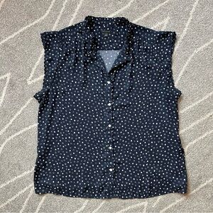 Ann Taylor Navy Blue Pebble Print Cap Sleeve Blouse